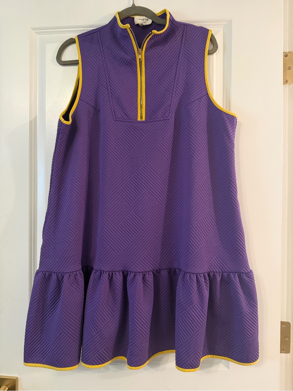 Umgee Purple Sleeveless A-Line Dress with Yellow Trim